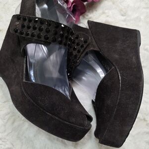 Pedro Garcia Dark Brown Suede Wedges